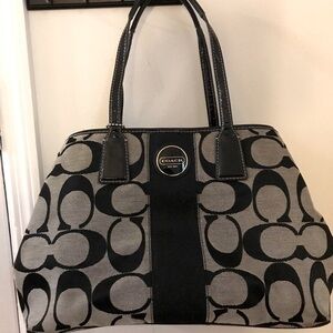 COACH Signature Stripe Bag Carryall Satchel, EUC